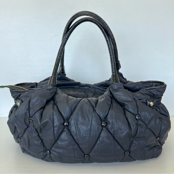 KATE SPADE Stevie Black Quilted Nylon Patent Leather Studded Shoulder Bag Tote - Picture 6 of 15